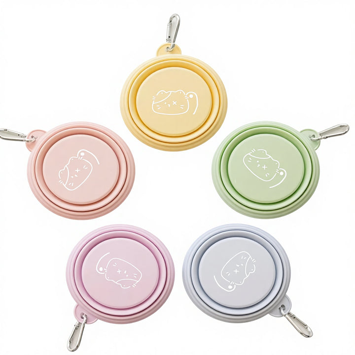 Pastel collapsible TPE travel pet bowls with clips