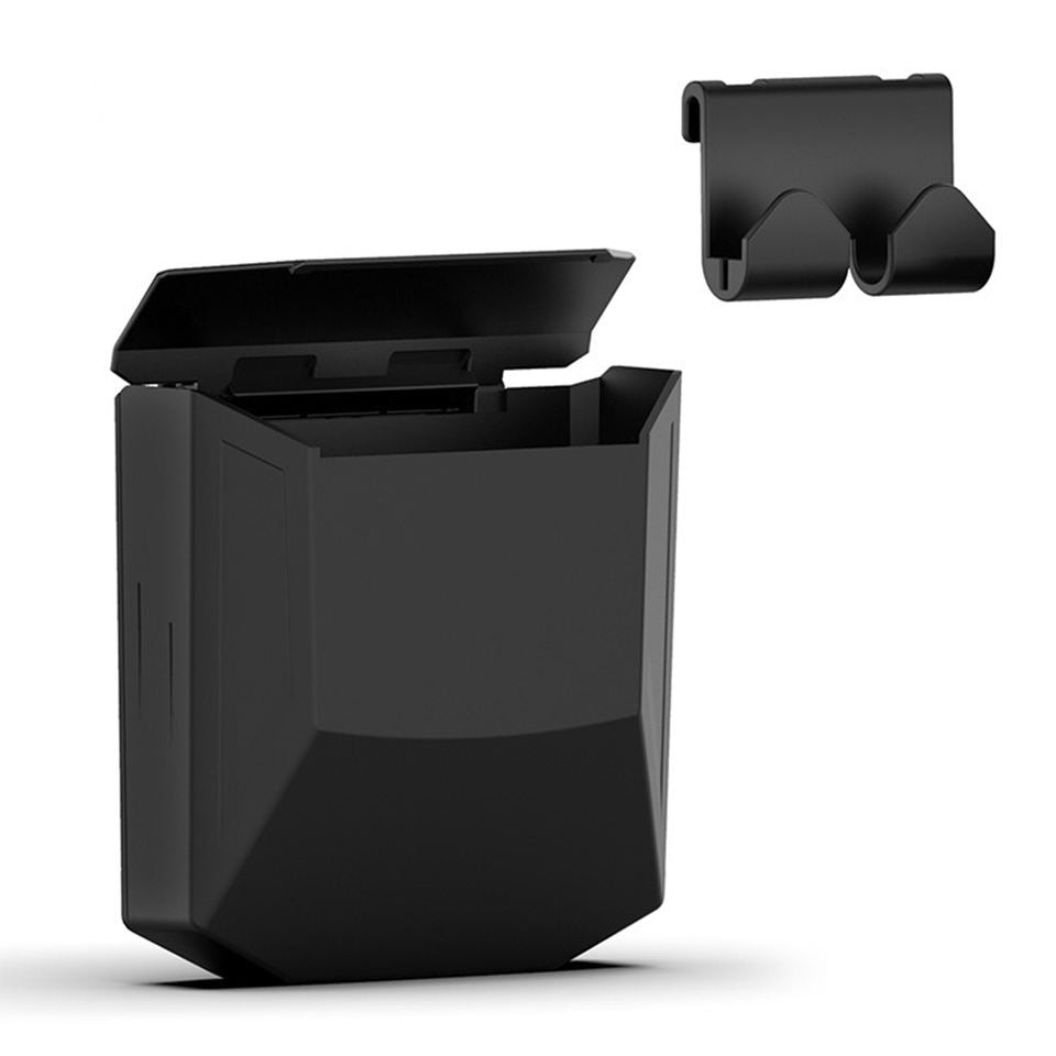 Black hanging car bin with lid and mounting hook