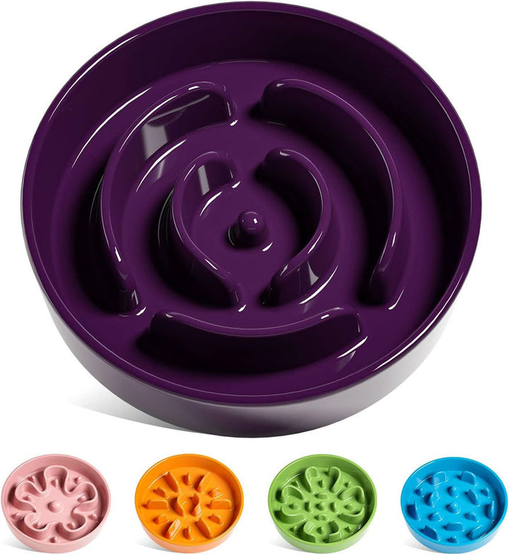 Purple spiral maze slow feeder dog bowl