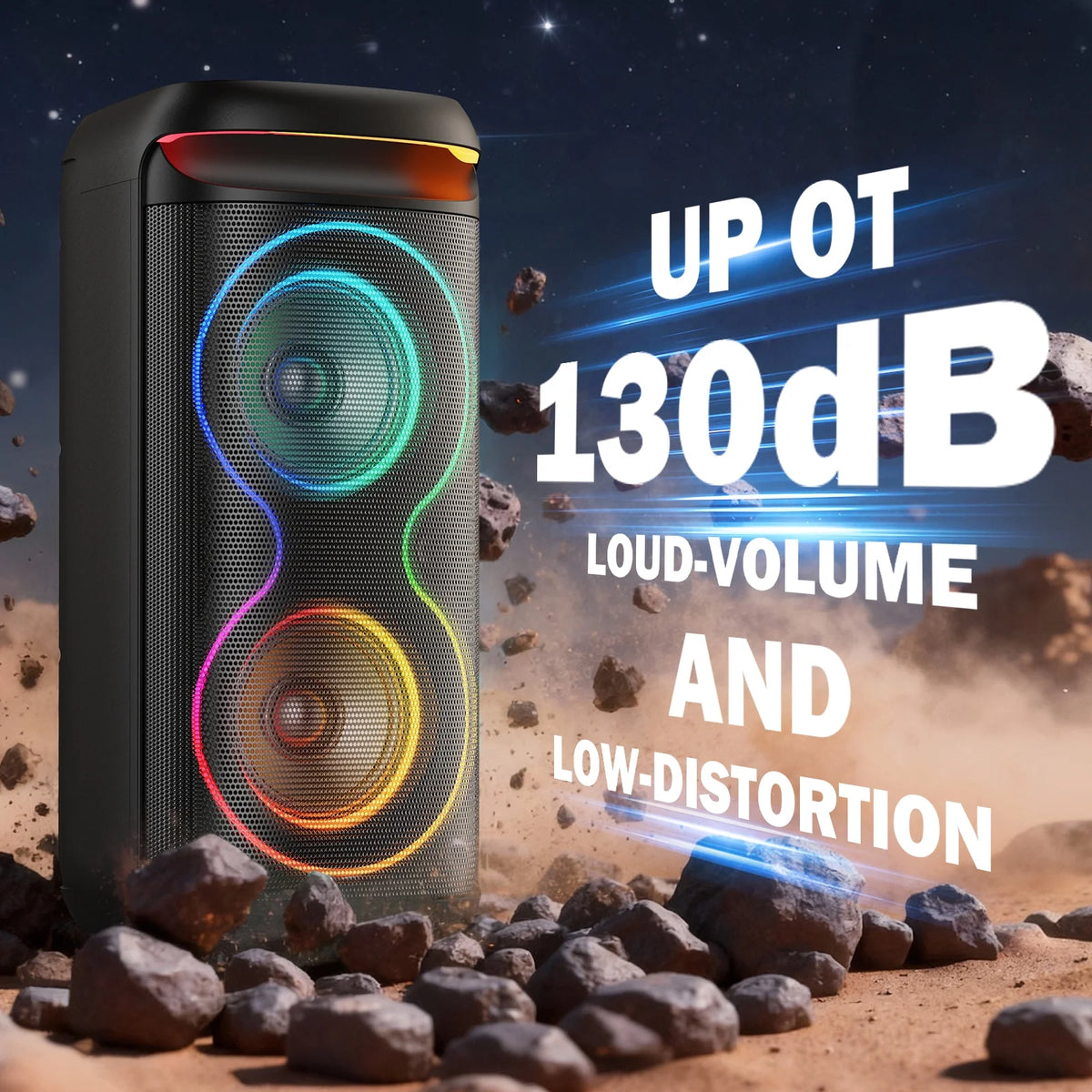 Large Party Speaker, Bluetooth Speaker with Dazzling Rgb Light, Two 6.5'' Subwoofer, T20