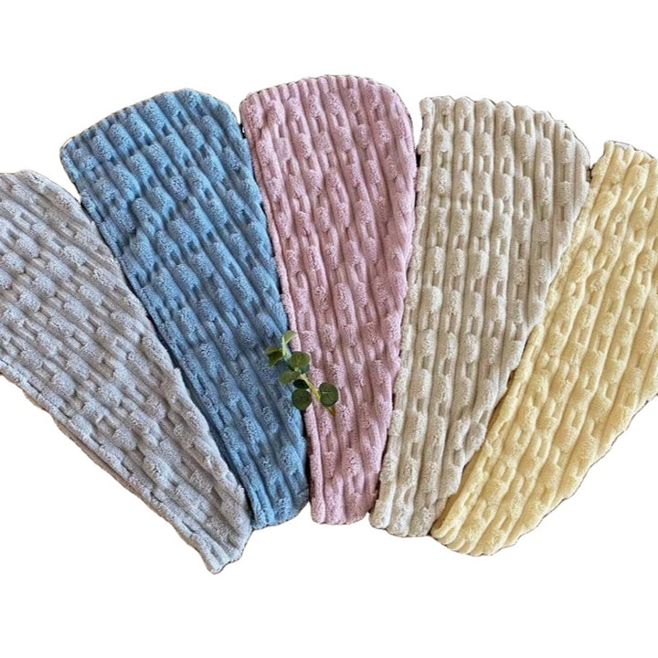 Coral fleece quick-dry hair towel wraps in five pastel colours