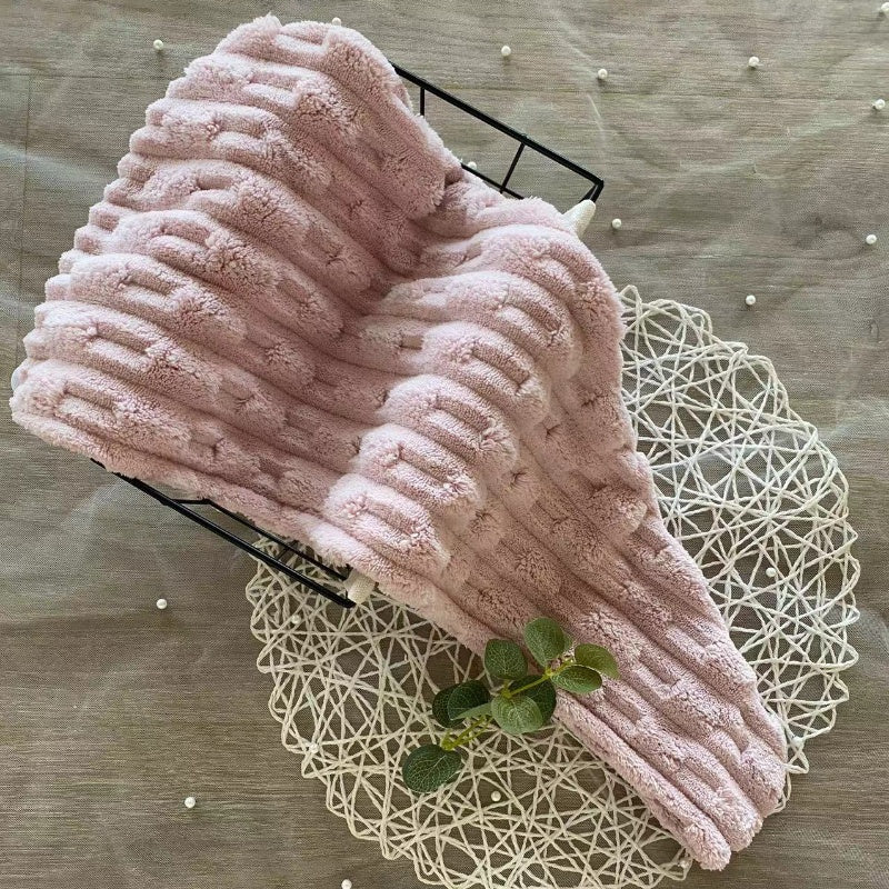 Pink textured coral fleece hair towel wrap