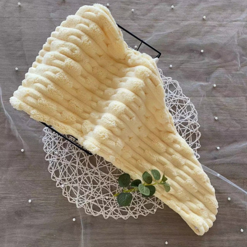 Cream coral fleece hair towel wrap folded